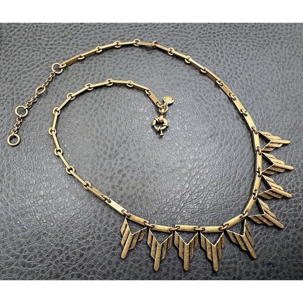 Signed J Crew Art Deco Style Fringe Bib Necklace Chevron Statement Gold Tone